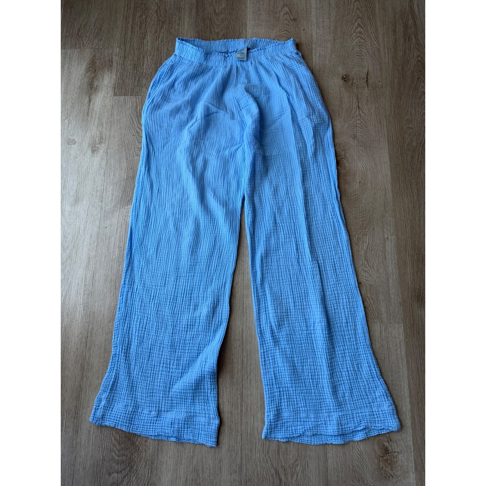 Shade & Shore Blue Cotton Gauze Wide Leg Beach Pants Size Small